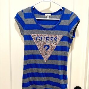 GUESS Kids Blue and Gray Striped Tee